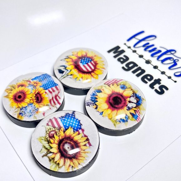 Set of 4 Magnets - Patriotic Sunflowers Glass Refrigerator Kitchen Whiteboard - Picture 3 of 3